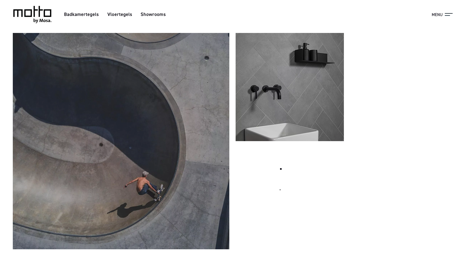 A screenshot of the Motto by Mosa website, showing a mix between moodboard images and the actual product