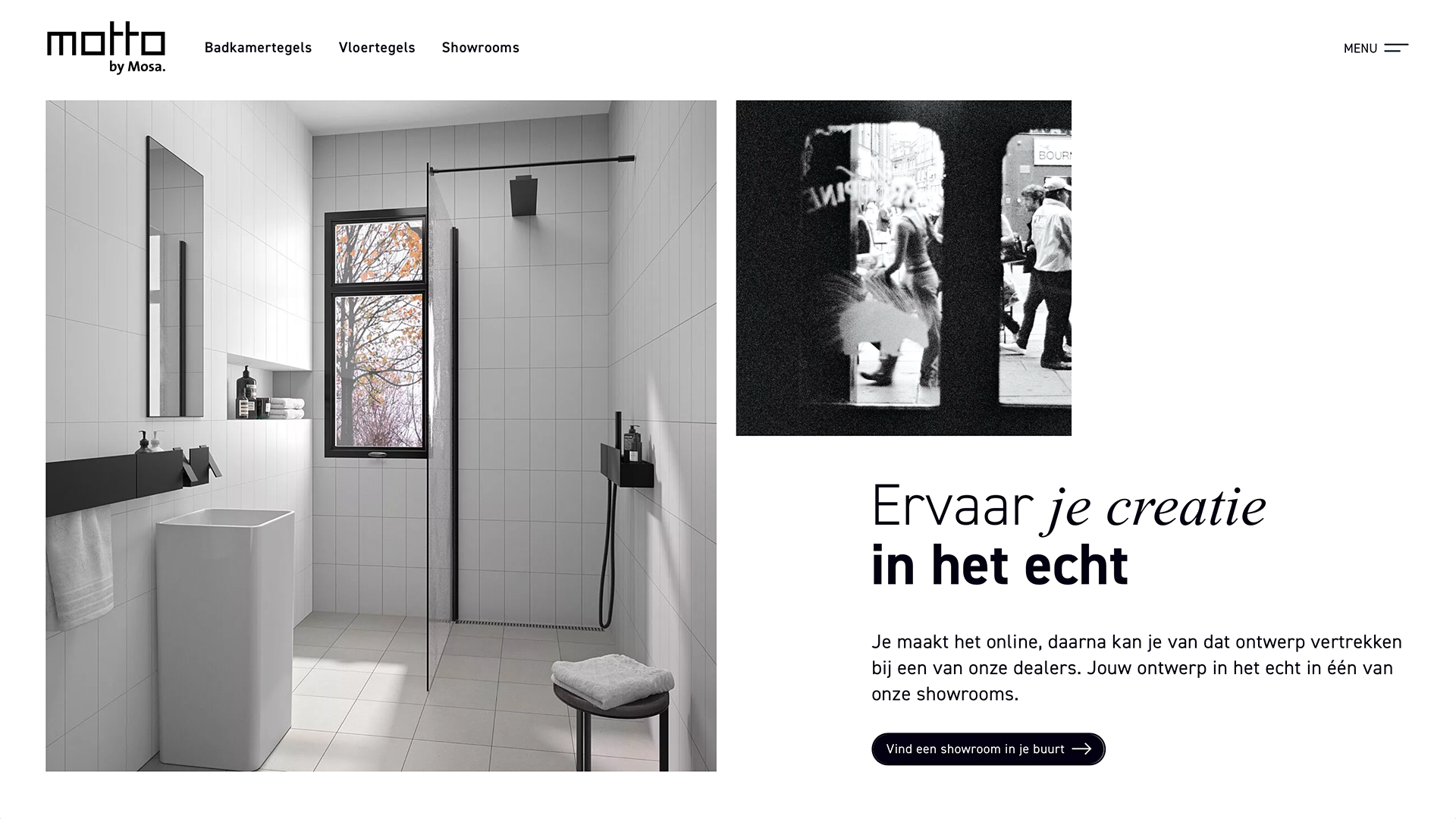 A screenshot of the Motto by Mosa website, showing a mix between moodboard images and the actual product