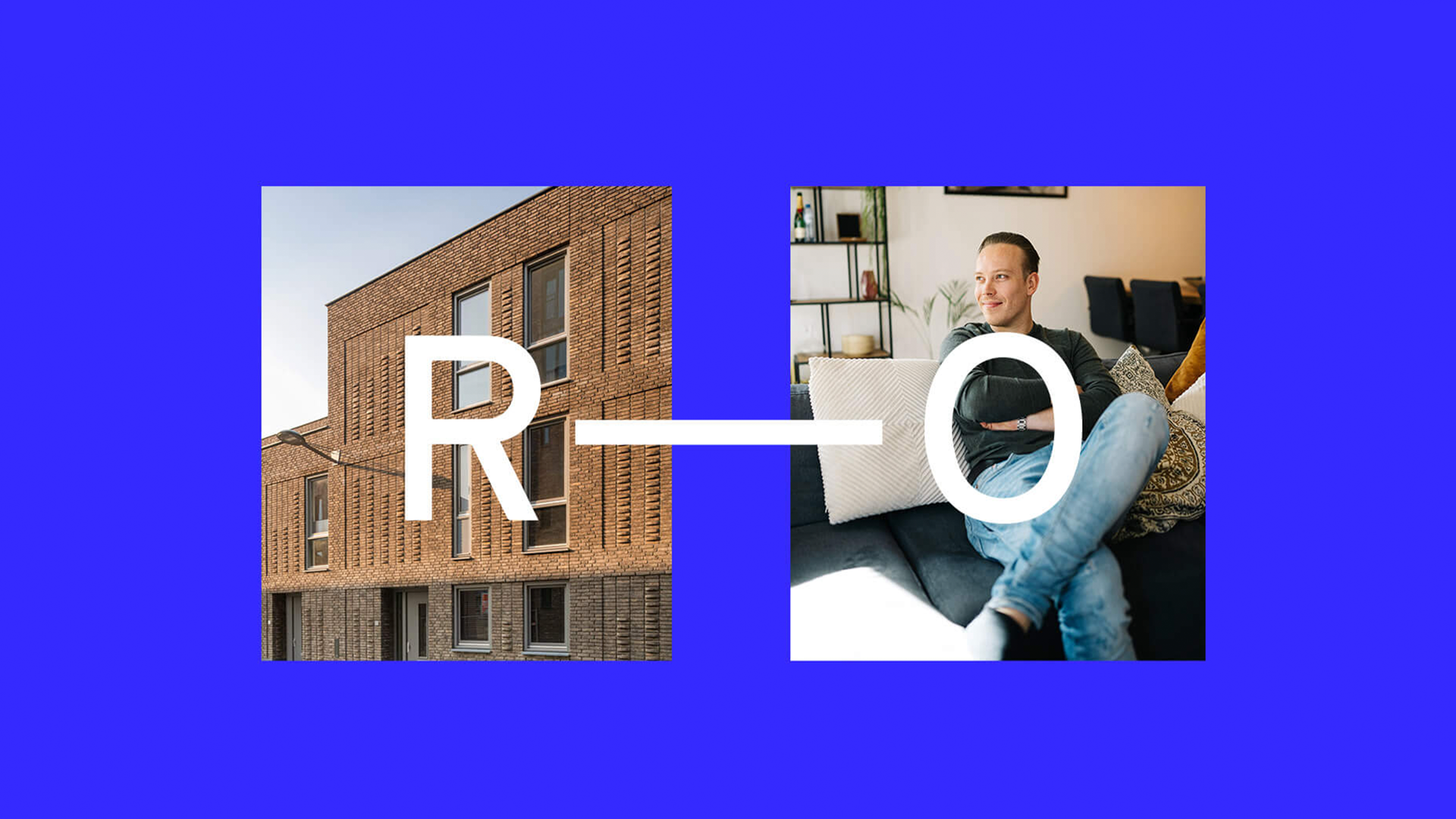 Two photos, one of a building and one of a resident, connected by the letters RO