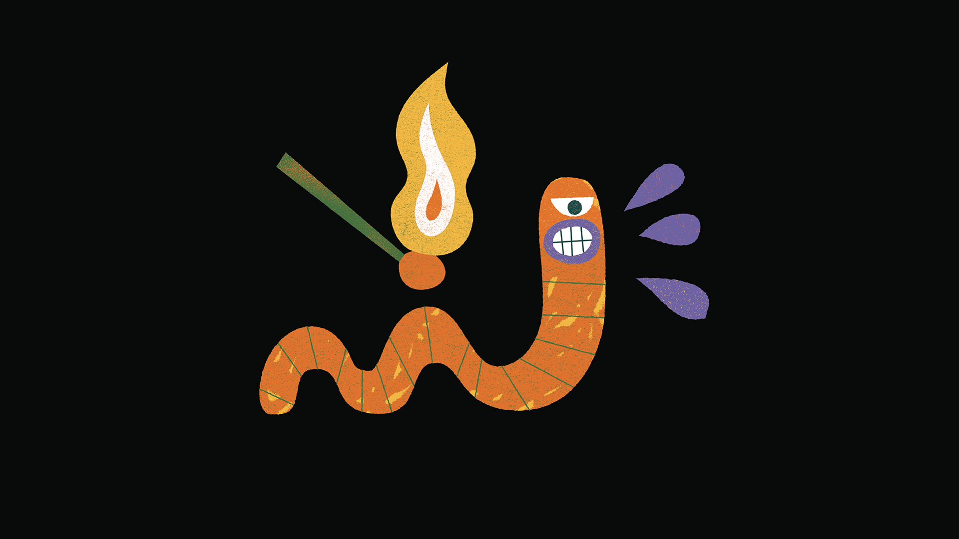 A cheeky illustration of a lit match and a worm