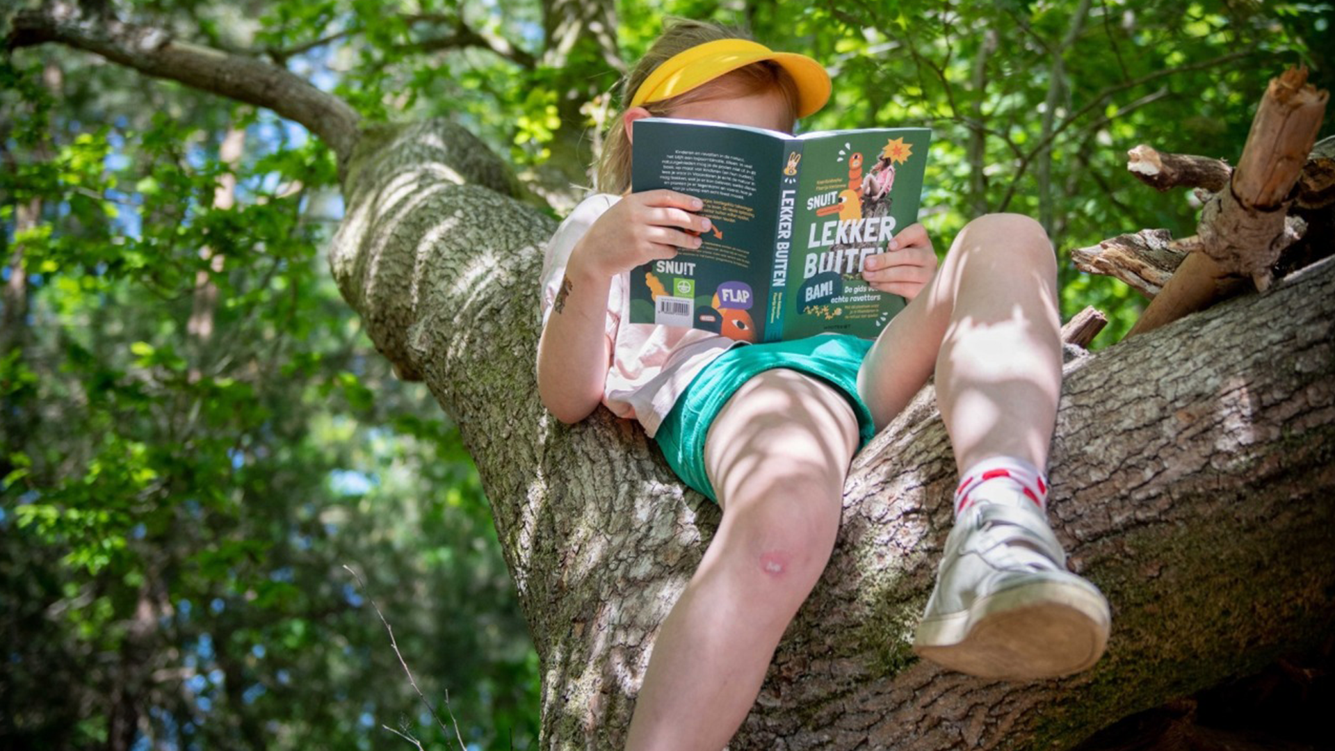 A picture of a girl, chilling in a tree, reading a magazine that one of Robins clients designed